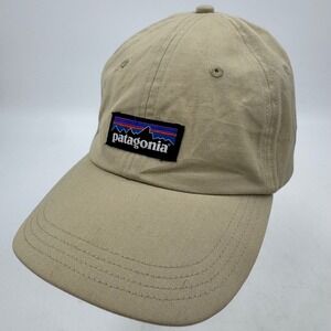 Patagonia Tan Canvas Baseball Cap Mountains Logo Adjustable Strap